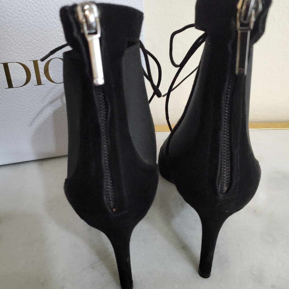 Christian Dior Black Suede Heeled Ankle Almond Toe Boot Shoe Women's Size 36 5.5 - Picture 5 of 15